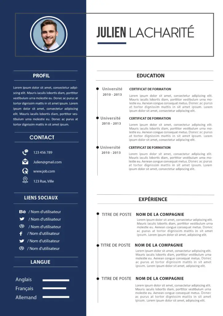 CV Word Moderne Bleu Gratuit